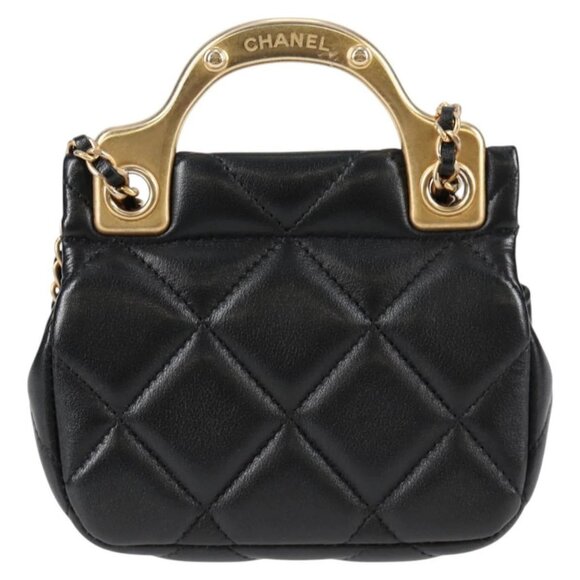 CHANEL Matelasse Chain Pouch Shoulder Bag Lamb Skin Black Gold CC Auth BD2191M - Picture 2 of 16
